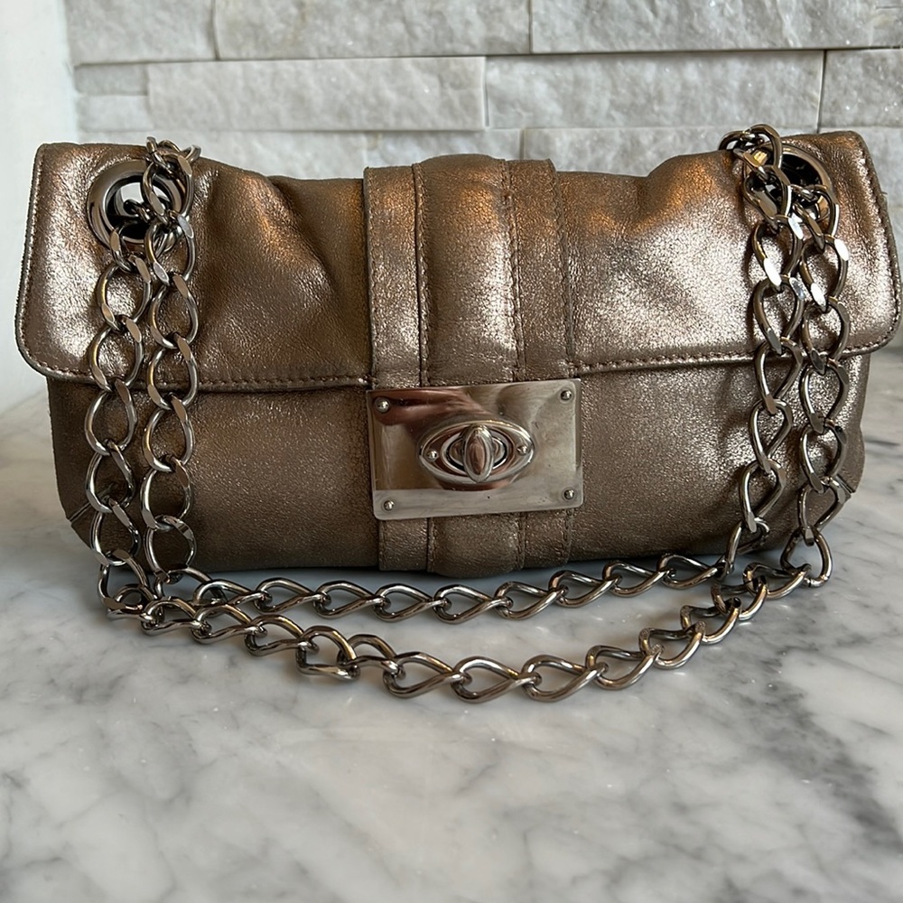 Lanvin Pink/Champagne Metallic Leather Shoulder Bag
